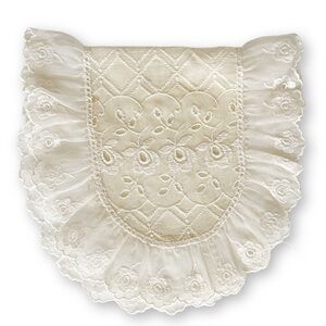 Antique Midcentury Cream White Ruffled Floral Victorian Lace Oval Doily